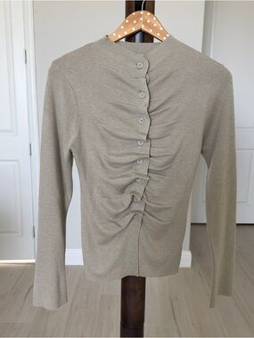 Draped Knit Cardigan in Sand